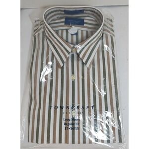 Vintage Towncraft Mens Striped Dress Shirt Long Sleeve Regular Fit 17 34/35 NEW‎